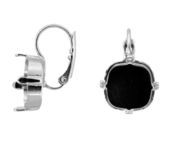 Earring Settings #7860 Rhodium for Cushion Cut 12mm Fancy Stones Lever Back (10 Pair)
